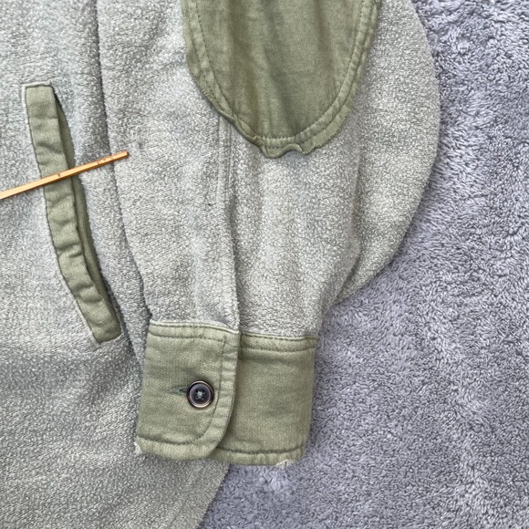 Free People Shirt Womens Medium Green Fleece Shacket Elbow Patches Boho Baggy - Picture 2 of 8